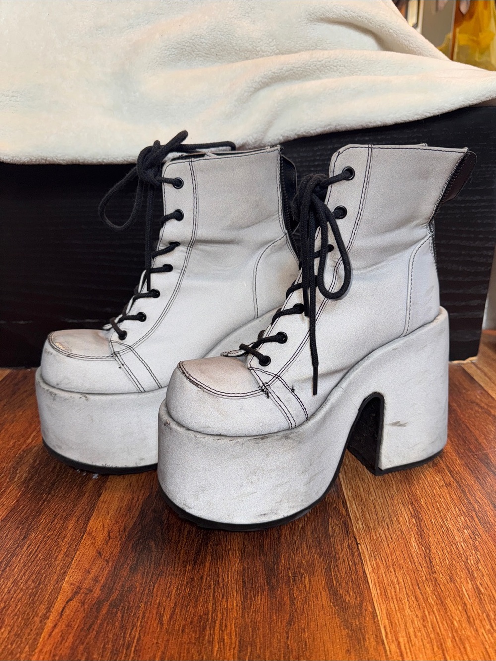 Reflective Platform Lace-Up Boots - Dolls Kill Demonia Collection